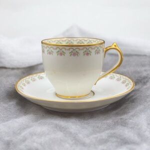 1932 Vintage Limoges France “Pink Rose Gold” Demitasse Teacup & Saucer.